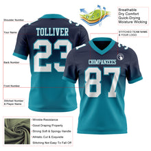 Laden Sie das Bild in den Galerie-Viewer, Custom Navy White-Teal Authentic Fade Fashion Football Jersey
