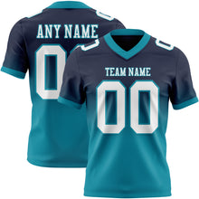 Laden Sie das Bild in den Galerie-Viewer, Custom Navy White-Teal Authentic Fade Fashion Football Jersey
