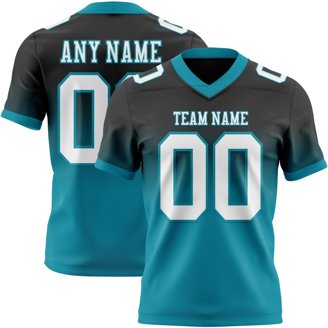 Custom Black White-Teal Mesh Authentic Fade Fashion Football Jersey