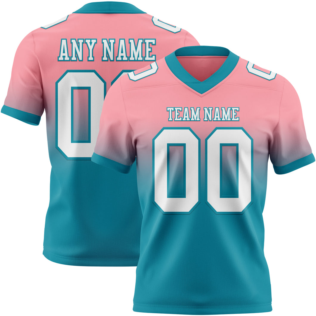 Custom Medium Pink White-Teal Mesh Authentic Fade Fashion Football Jersey