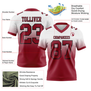 Custom White Cardinal-Black Mesh Authentic Fade Fashion Football Jersey