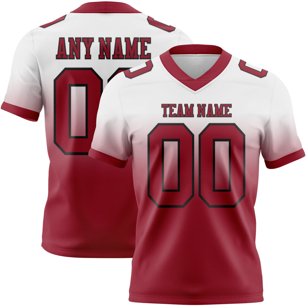 Custom White Cardinal-Black Mesh Authentic Fade Fashion Football Jersey