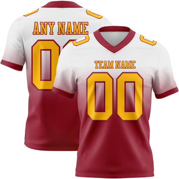 Custom White Gold-Cardinal Mesh Authentic Fade Fashion Football Jersey