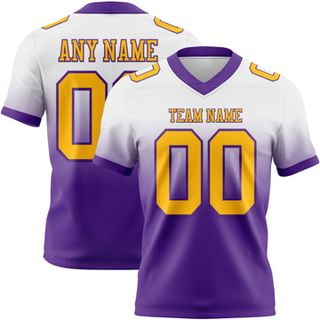 Custom White Gold-Purple Mesh Authentic Fade Fashion Football Jersey