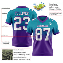 Загрузить изображение в средство просмотра галереи, Custom Teal White-Purple Mesh Authentic Fade Fashion Football Jersey
