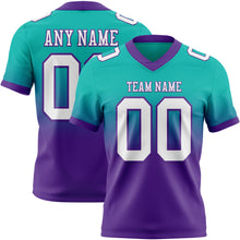 Load image into Gallery viewer, Custom Aqua White-Purple Authentic Fade Fashion Football Jersey
