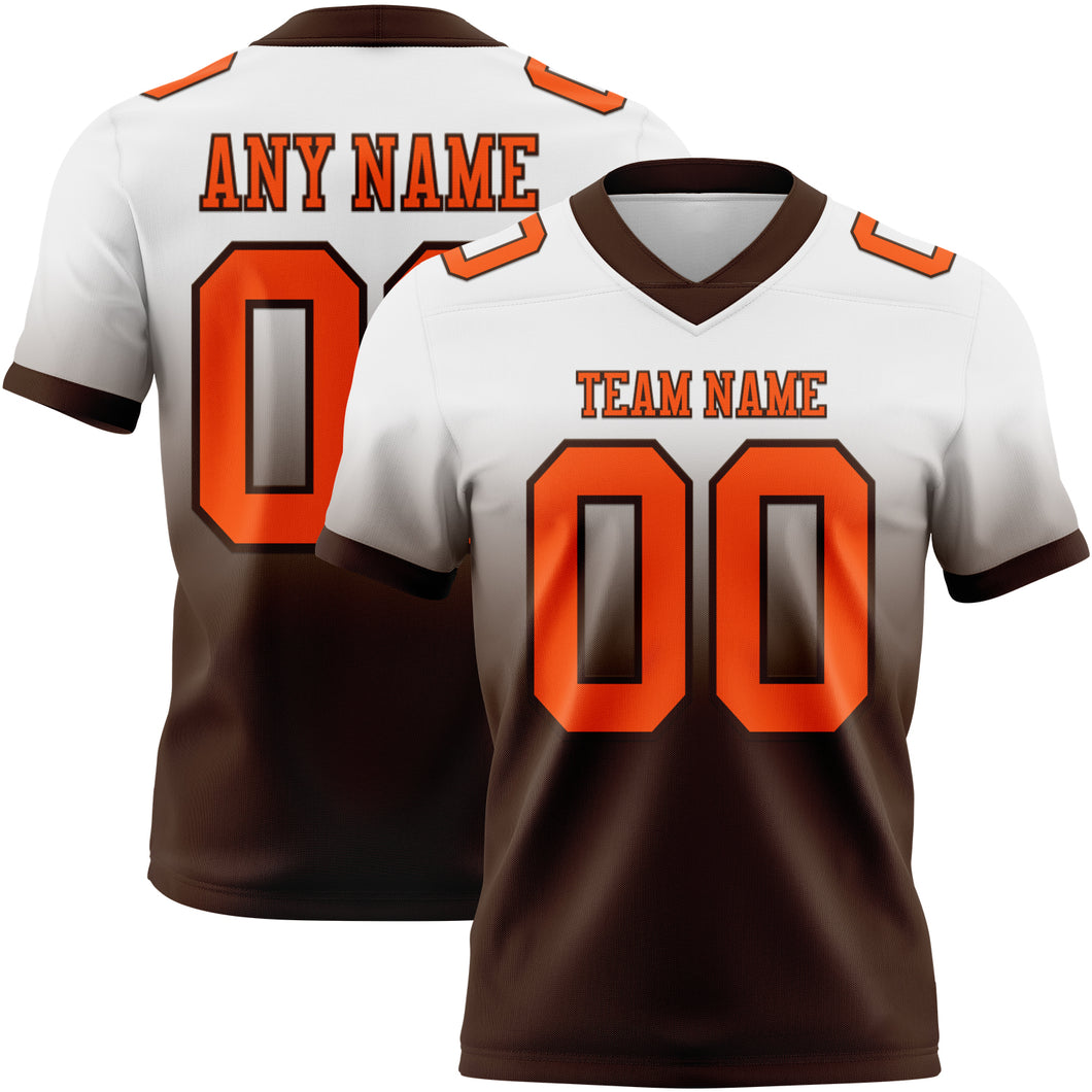 Custom White Orange-Brown Mesh Authentic Fade Fashion Football Jersey