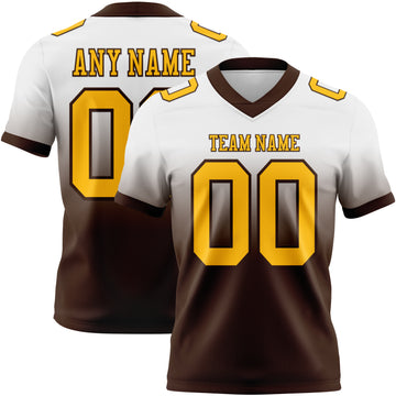 Custom White Gold-Brown Mesh Authentic Fade Fashion Football Jersey