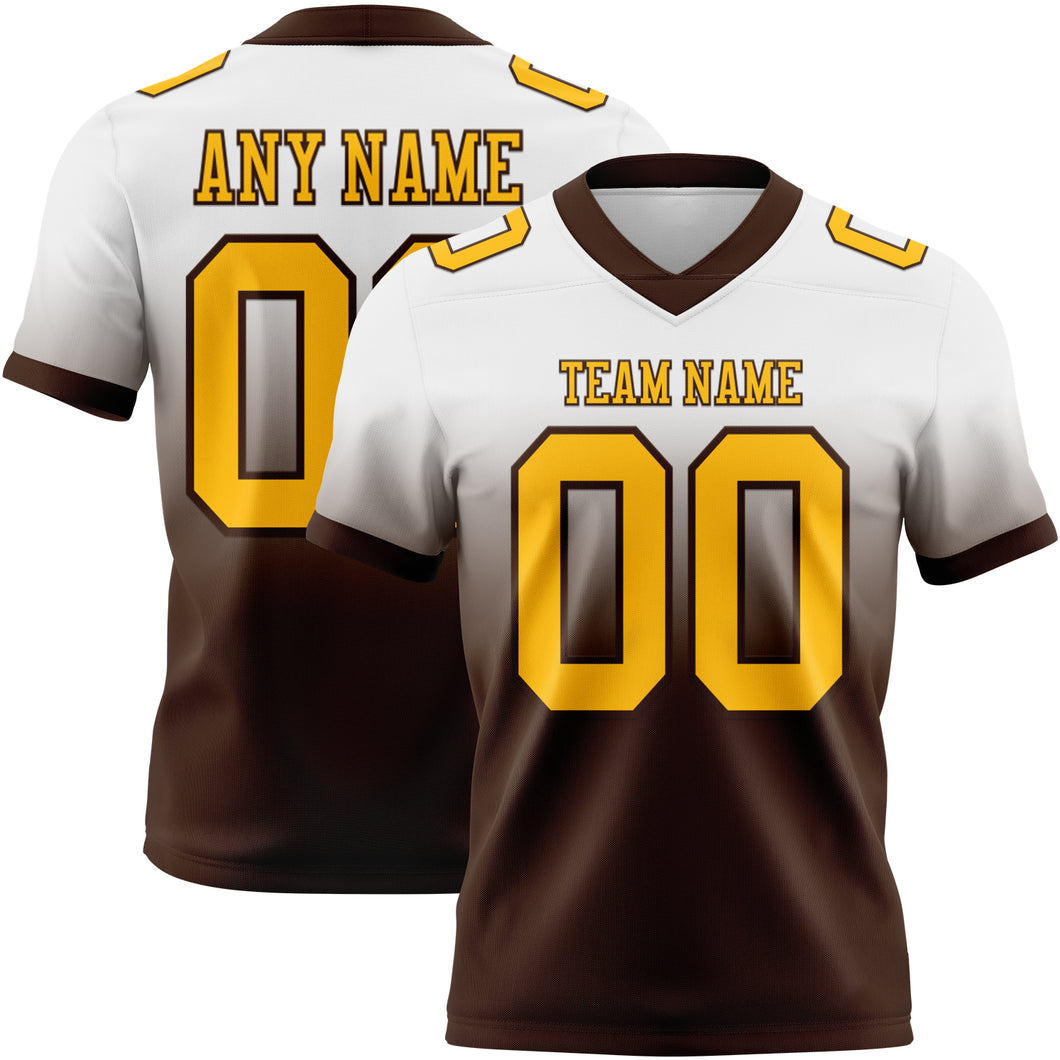 Custom White Gold-Brown Mesh Authentic Fade Fashion Football Jersey