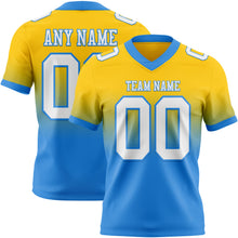 Load image into Gallery viewer, Custom Yellow White-Powder Blue Mesh Authentic Fade Fashion Football Jersey
