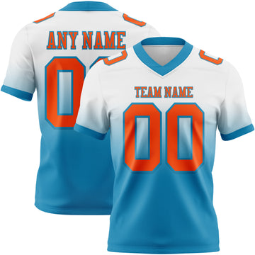 Custom White Orange-Panther Blue Mesh Authentic Fade Fashion Football Jersey
