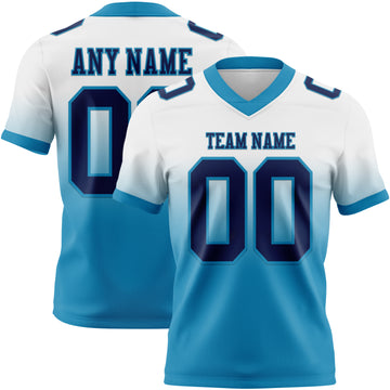 Custom White Navy-Panther Blue Mesh Authentic Fade Fashion Football Jersey