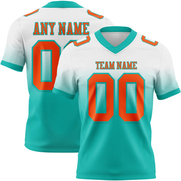 Custom White Orange-Aqua Mesh Authentic Fade Fashion Football Jersey