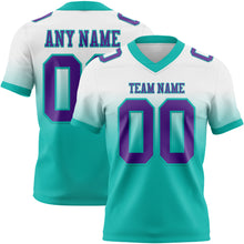 Charger l&#39;image dans la galerie, Custom White Purple-Aqua Mesh Authentic Fade Fashion Football Jersey
