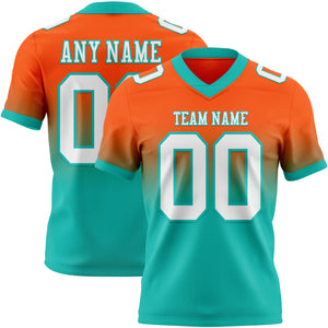Custom Orange White-Aqua Mesh Authentic Fade Fashion Football Jersey