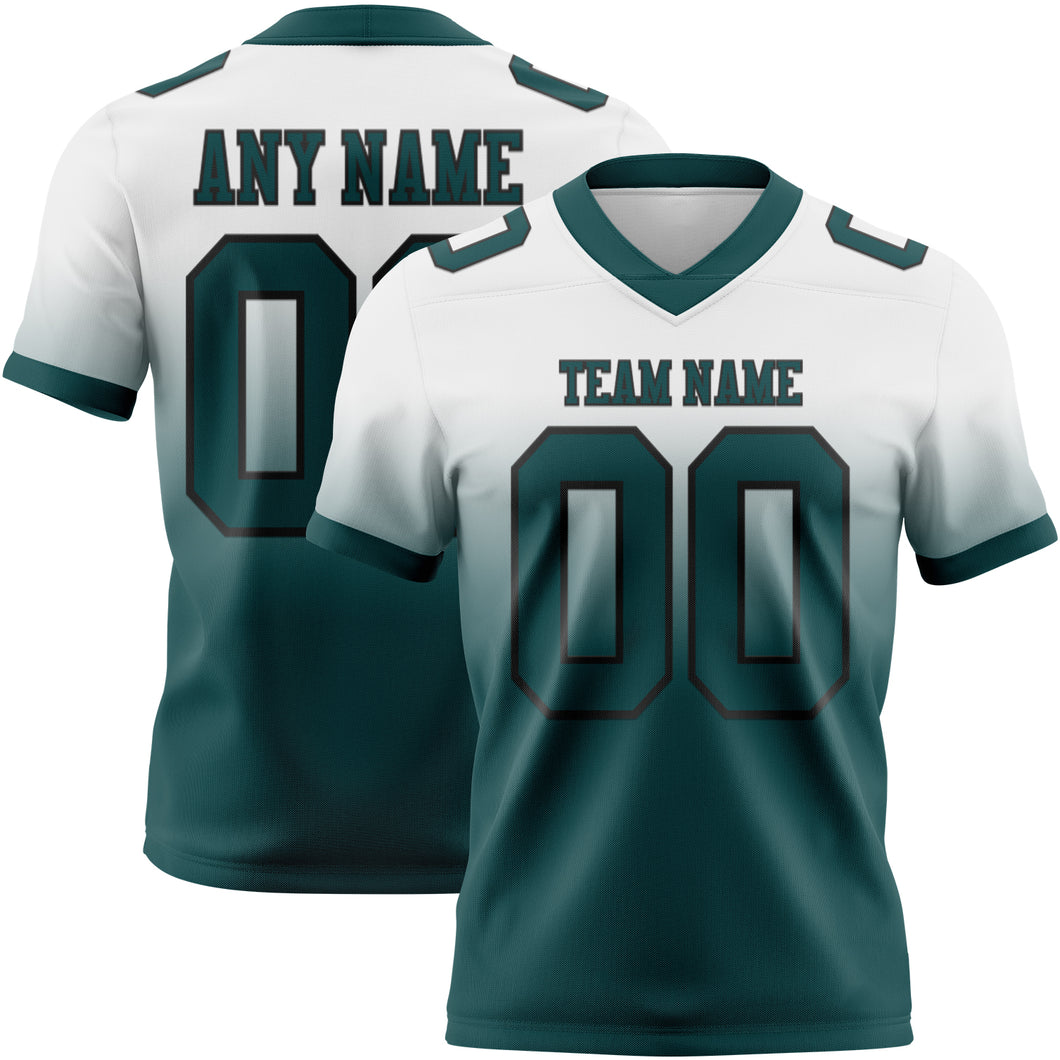 Custom White Midnight Green-Black Mesh Authentic Fade Fashion Football Jersey