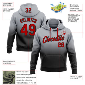 Custom Stitched Gray Red-Black Fade Fashion Sports Pullover Sweatshirt Hoodie