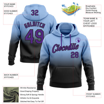 Custom Stitched Light Blue Purple-Black Fade Fashion Sports Pullover Sweatshirt Hoodie