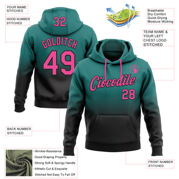 Custom Stitched Teal Pink-Black Fade Fashion Sports Pullover Sweatshirt Hoodie