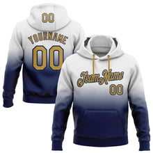 Load image into Gallery viewer, Custom Stitched White Old Gold-Navy Fade Fashion Sports Pullover Sweatshirt Hoodie
