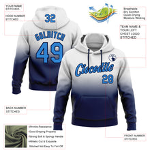 Load image into Gallery viewer, Custom Stitched White Powder Blue-Navy Fade Fashion Sports Pullover Sweatshirt Hoodie
