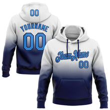 Load image into Gallery viewer, Custom Stitched White Powder Blue-Navy Fade Fashion Sports Pullover Sweatshirt Hoodie
