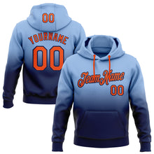 Load image into Gallery viewer, Custom Stitched Light Blue Orange-Navy Fade Fashion Sports Pullover Sweatshirt Hoodie
