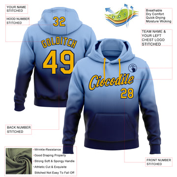 Custom Stitched Light Blue Gold-Navy Fade Fashion Sports Pullover Sweatshirt Hoodie