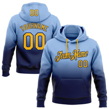 Load image into Gallery viewer, Custom Stitched Light Blue Gold-Navy Fade Fashion Sports Pullover Sweatshirt Hoodie
