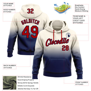Custom Stitched Cream Red-Navy Fade Fashion Sports Pullover Sweatshirt Hoodie
