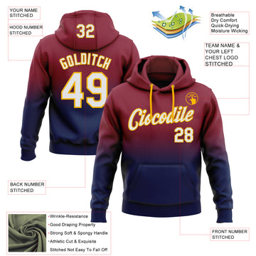 Custom Stitched Crimson White Navy-Gold Fade Fashion Sports Pullover Sweatshirt Hoodie