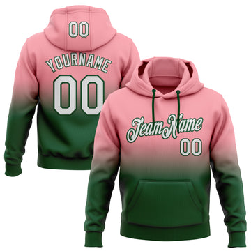 Custom Stitched Medium Pink White-Green Fade Fashion Sports Pullover Sweatshirt Hoodie