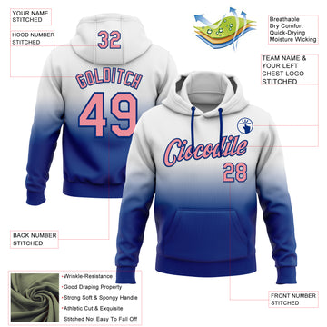 Custom Stitched White Medium Pink-Royal Fade Fashion Sports Pullover Sweatshirt Hoodie