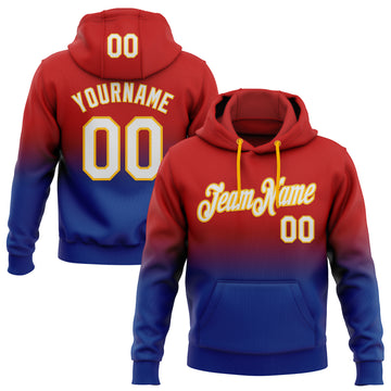 Custom Stitched Red White Royal-Gold Fade Fashion Sports Pullover Sweatshirt Hoodie