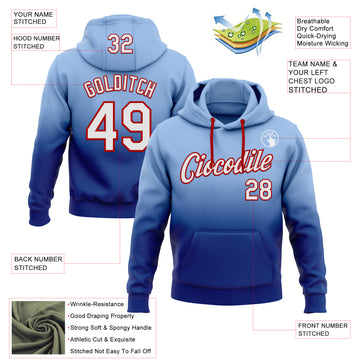Custom Stitched Light Blue White Royal-Red Fade Fashion Sports Pullover Sweatshirt Hoodie