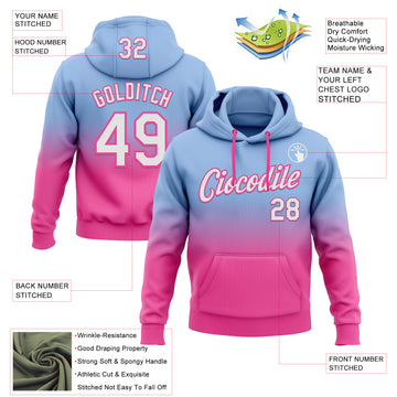 Custom Stitched Light Blue White-Pink Fade Fashion Sports Pullover Sweatshirt Hoodie