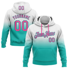 Load image into Gallery viewer, Custom Stitched White Pink-Aqua Fade Fashion Sports Pullover Sweatshirt Hoodie
