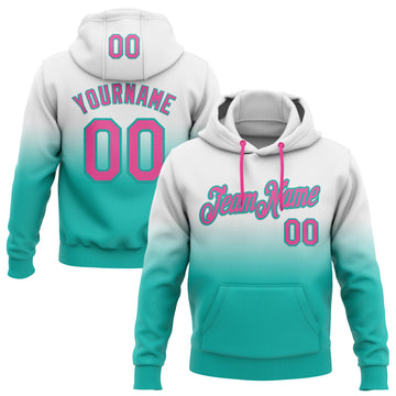 Custom Stitched White Pink-Aqua Fade Fashion Sports Pullover Sweatshirt Hoodie