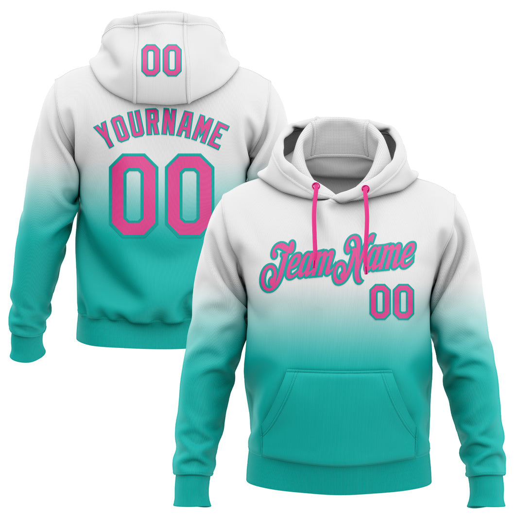 Custom Stitched White Pink-Aqua Fade Fashion Sports Pullover Sweatshirt Hoodie