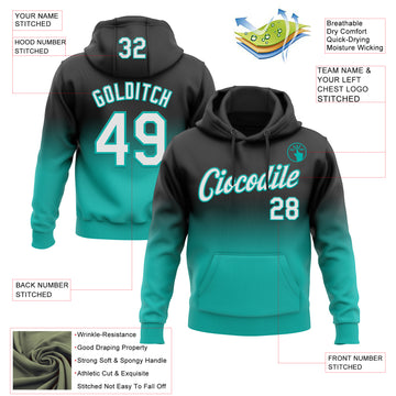 Custom Stitched Black White-Aqua Fade Fashion Sports Pullover Sweatshirt Hoodie