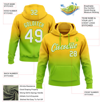 Custom Stitched Yellow White-Neon Green Fade Fashion Sports Pullover Sweatshirt Hoodie