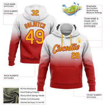Custom Stitched White Gold-Red Fade Fashion Sports Pullover Sweatshirt Hoodie