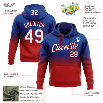 Custom Stitched Royal White-Red Fade Fashion Sports Pullover Sweatshirt Hoodie