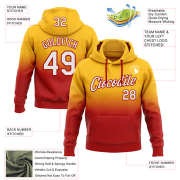 Custom Stitched Gold White-Red Fade Fashion Sports Pullover Sweatshirt Hoodie
