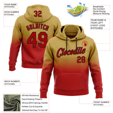 Custom Stitched Old Gold Red-Black Fade Fashion Sports Pullover Sweatshirt Hoodie