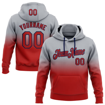 Custom Stitched Gray Red-Navy Fade Fashion Sports Pullover Sweatshirt Hoodie