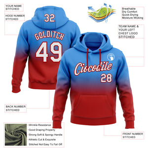 Custom Stitched Powder Blue White-Red Fade Fashion Sports Pullover Sweatshirt Hoodie
