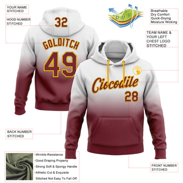 Custom Stitched White Burgundy-Gold Fade Fashion Sports Pullover Sweatshirt Hoodie