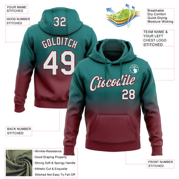 Custom Stitched Teal White-Burgundy Fade Fashion Sports Pullover Sweatshirt Hoodie