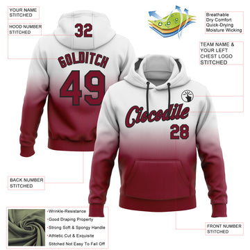 Custom Stitched White Crimson-Black Fade Fashion Sports Pullover Sweatshirt Hoodie